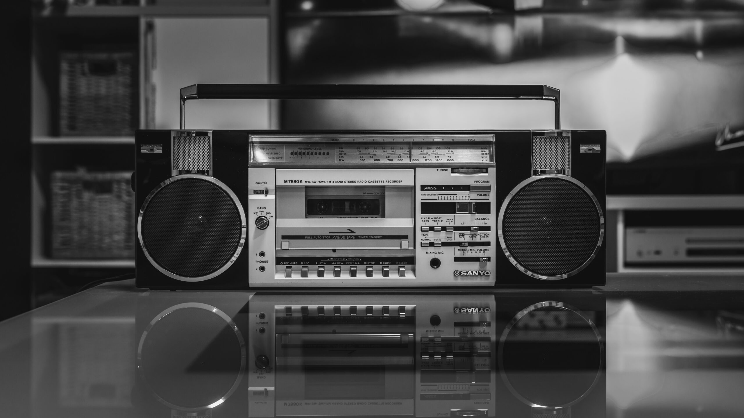 a black and white photo of a speaker system